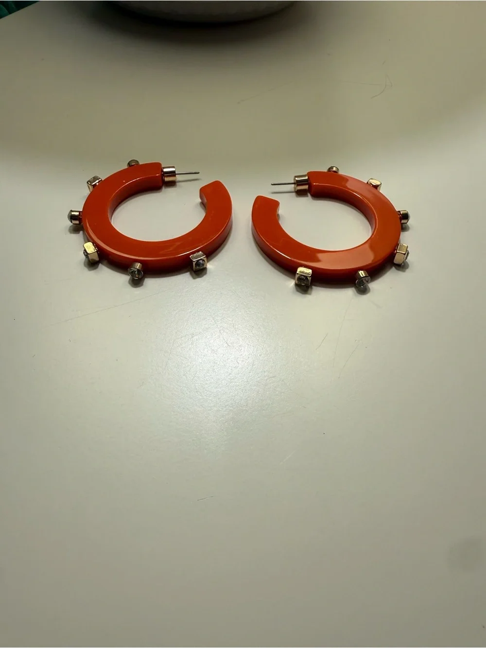 Orange Hoop Earrings with Gold Stud Accents